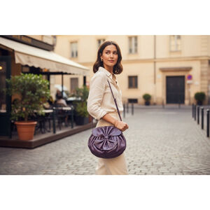 Clemente Vintage Ruffle Nappa Leather Bow Crossbody Bag Purple NWT